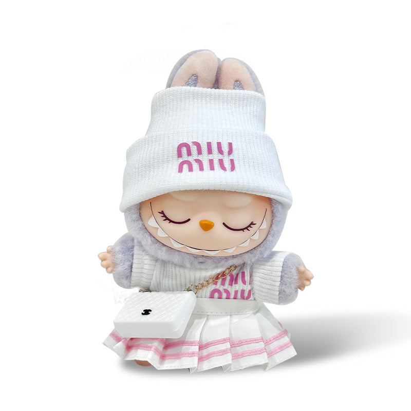 POP MART The Monsters Labubu Fashion Outfit - Miumiu Style White Top + White hat + Skirt + Bag