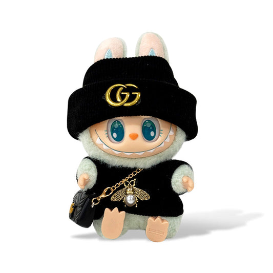 POP MART The Monsters Labubu Fashion Outfit - Bee Style Black Top + Black Hat + Bag