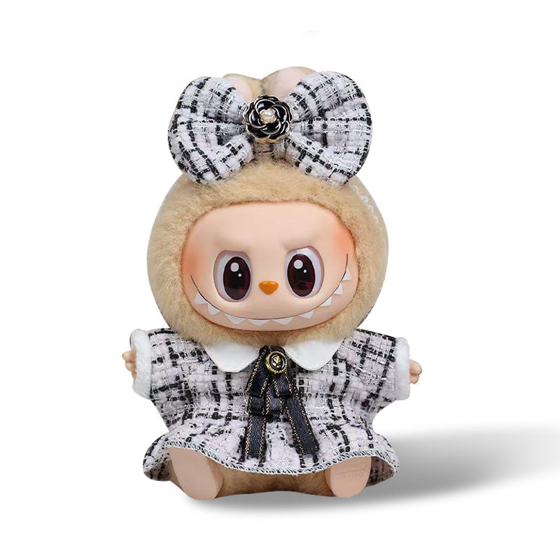 POP MART The Monsters Labubu Fashion Outfit - Black and white stripes Skirt + Bow