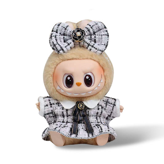 POP MART The Monsters Labubu Fashion Outfit - Black and white stripes Skirt + Bow