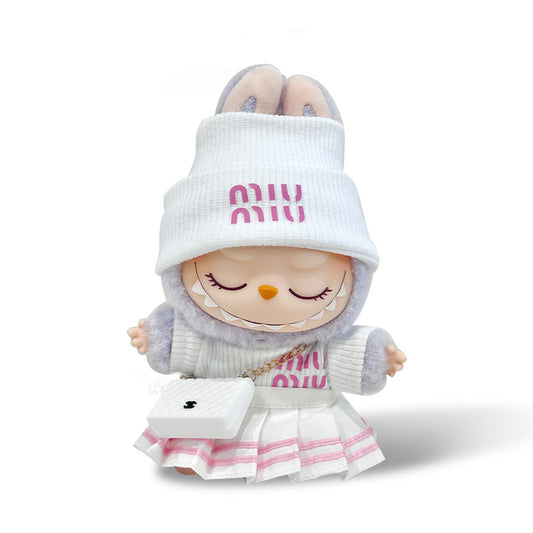 POP MART The Monsters Labubu Fashion Outfit - Miumiu Style White Top + White hat + Skirt + Bag