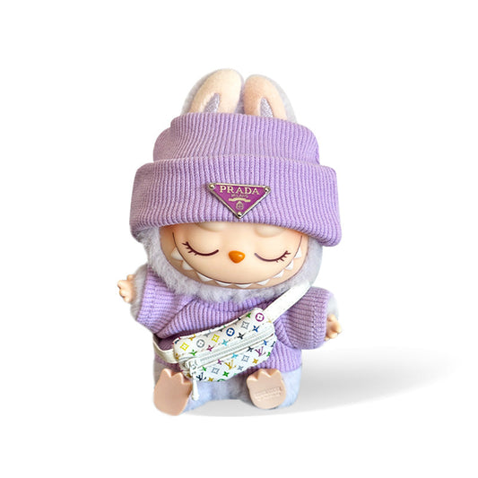 POP MART The Monsters Labubu Fashion Outfit - Prada Style Purple Top + Hat + LV Style Bag