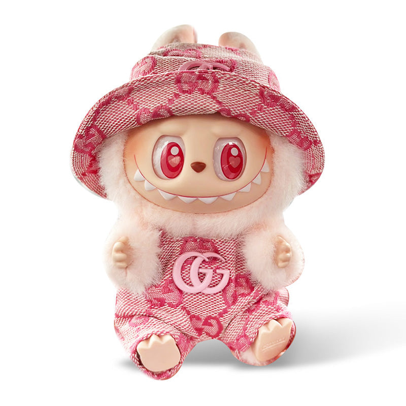 POP MART The Monsters Labubu Fashion Outfit - Gucci Style Pink overalls + Pink hat