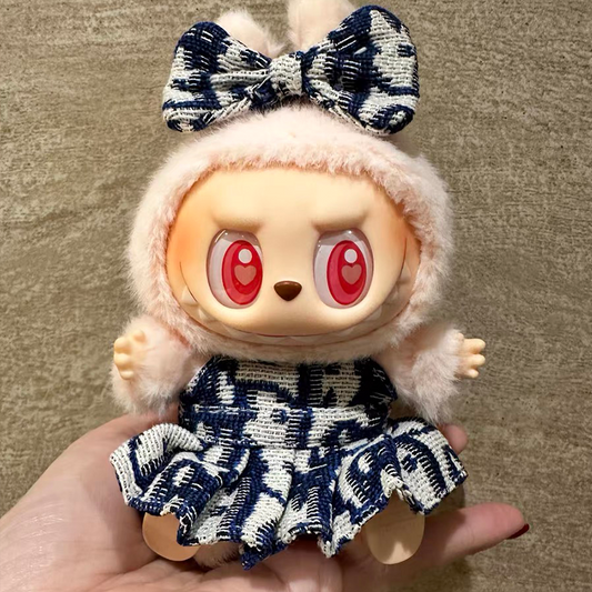 POP MART The Monsters Labubu Fashion Outfit - Dior Style Blue Bow tie + Skirt