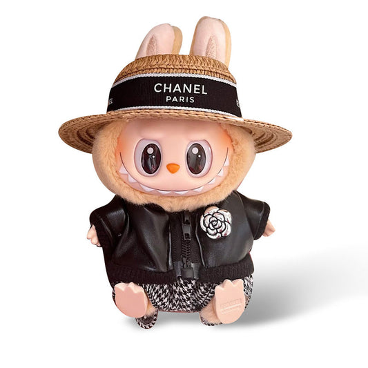 POP MART The Monsters Labubu Fashion Outfit - Chanel Black Jacket + Straw hat + Pants