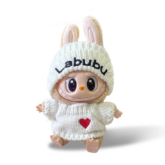 POP MART The Monsters Labubu Fashion Outfit - White knitted hat + white sweater