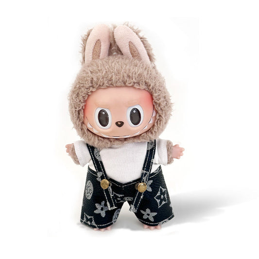 POP MART The Monsters Labubu Fashion Outfit - White Top+ LV Style Blue Overalls