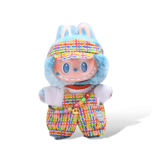 POP MART The Monsters Labubu Fashion Outfit - Colorful overalls + top + hat + necklace