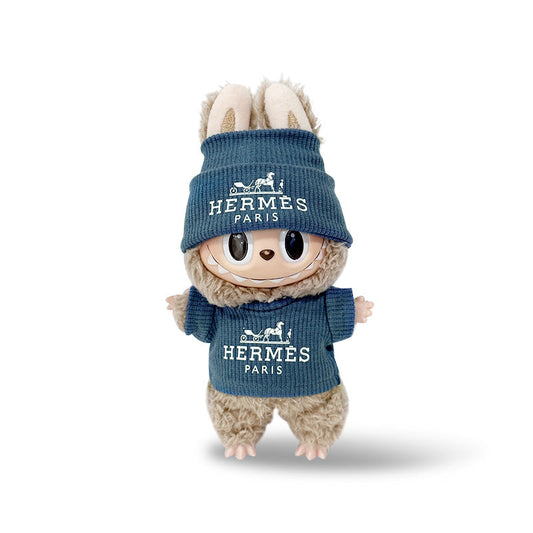 POP MART The Monsters Labubu Fashion Outfit - Hermes logo Style Blue Top+ Blue Hat