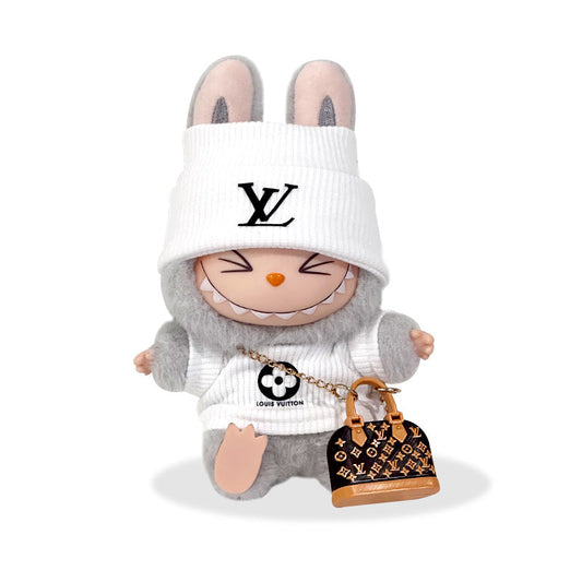 POP MART The Monsters Labubu Fashion Outfit - LV Style White Top+ Hat +LV Alma Style Bag