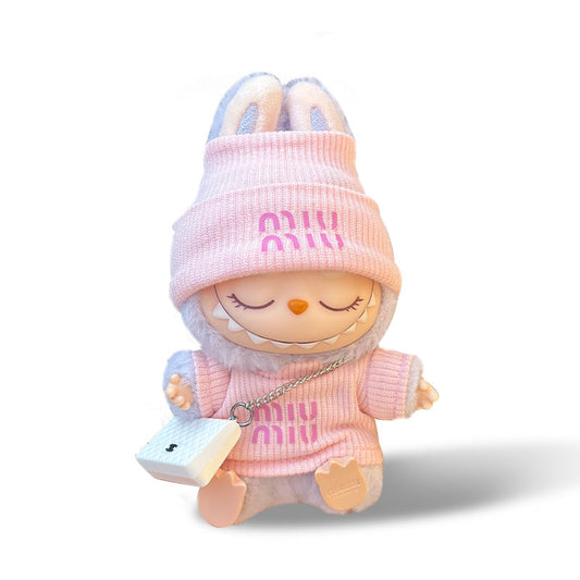 POP MART The Monsters Labubu Fashion Outfit - MIUMIU Style Pink Top+Hat + Bag