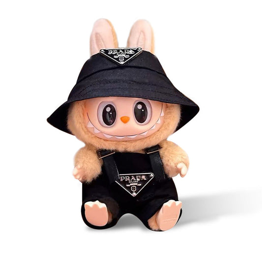 POP MART The Monsters Labubu Fashion Outfit - Prada Style Black overalls + Black hat