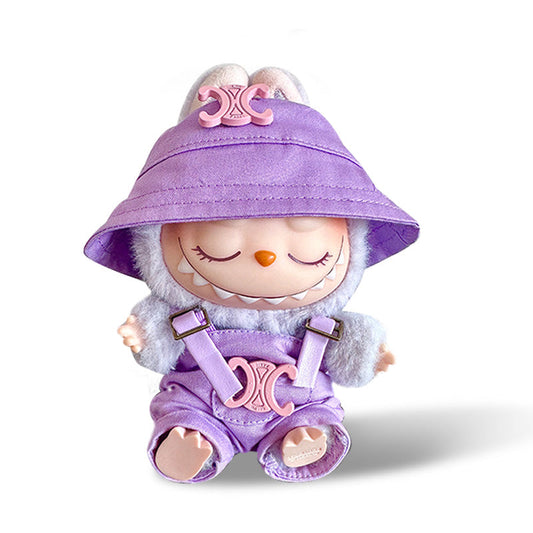 POP MART The Monsters Labubu Fashion Outfit - Celine Style Purple Hat + Purple overalls