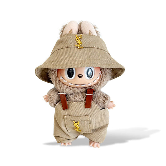 POP MART The Monsters Labubu Fashion Outfit - YSL Style khaki overalls + khaki hat